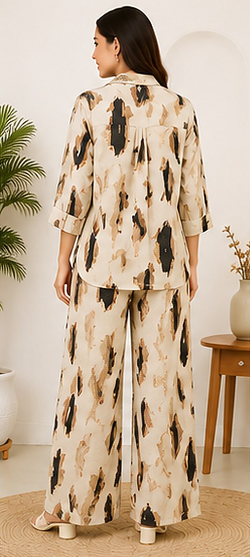 Back view of the PurvaCreation Beige Abstract Co-ord Set