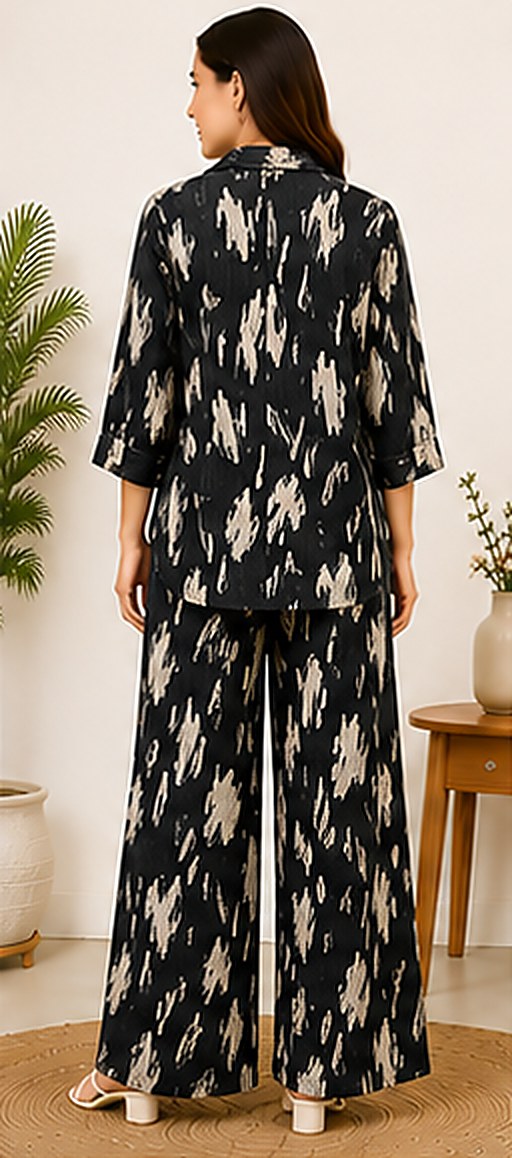Back view of the PurvaCreation Black Abstract Co-ord Set