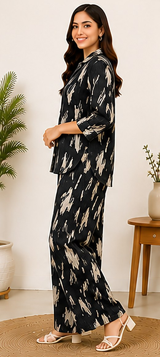 Side view of the PurvaCreation Black Abstract Co-ord Set