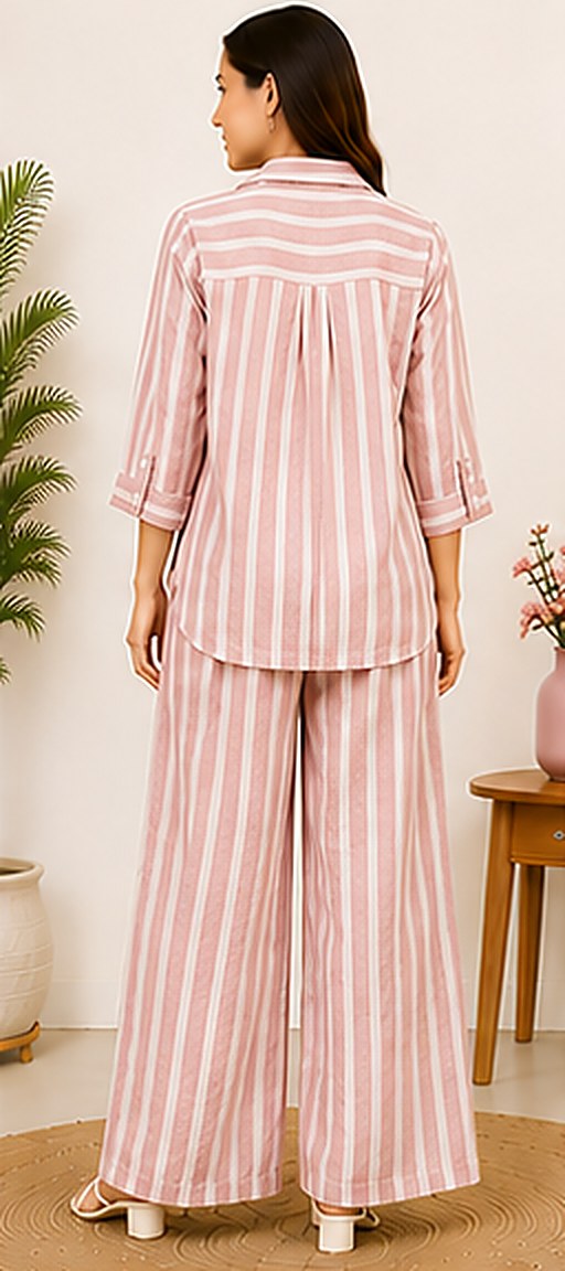 Back view of the PurvaCreation Dusty Pink Stripes Co-ord Set