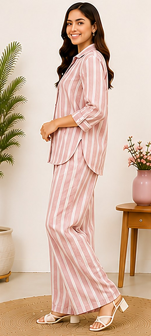 Side view of the PurvaCreation Dusty Pink Stripes Co-ord Set