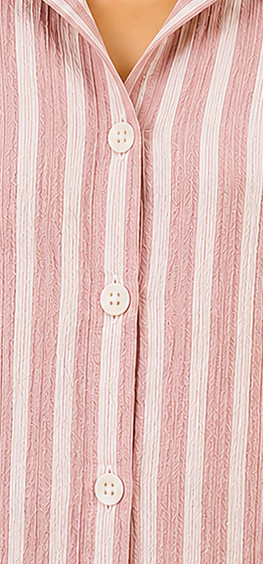 Close-up of the dusty pink and white stripe on crinkled cotton