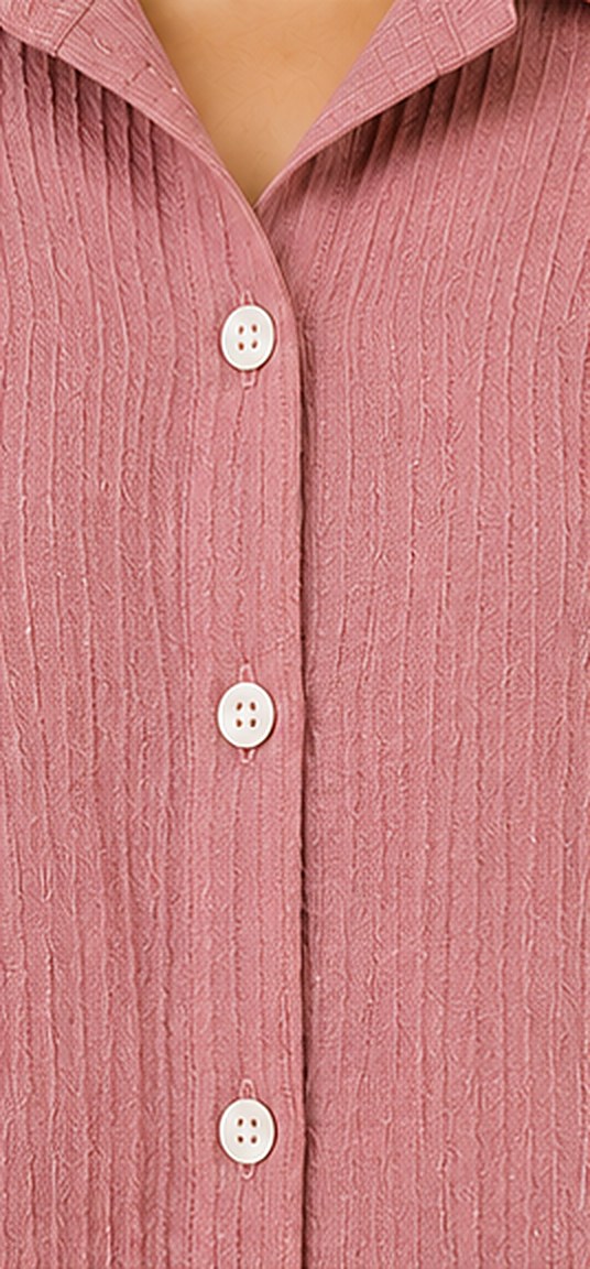 Close-up of the crinkled cotton fabric and button cuff on the Dusty Rose Co-ord Set