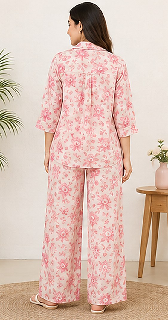 Back view of the PurvaCreation Floral Breeze Co-ord Set in pink