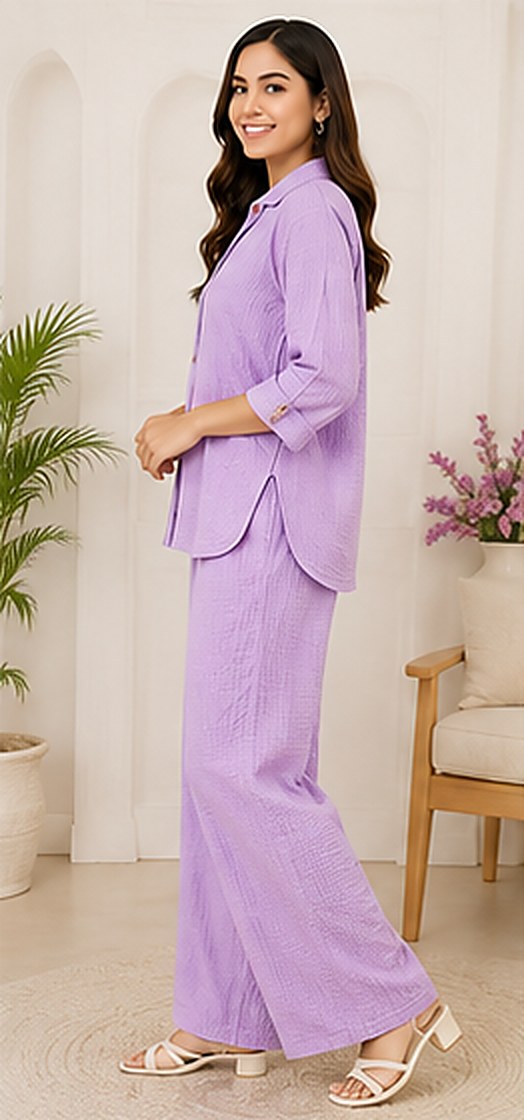 Side view of the PurvaCreation Lavender Luxe Co-ord Set