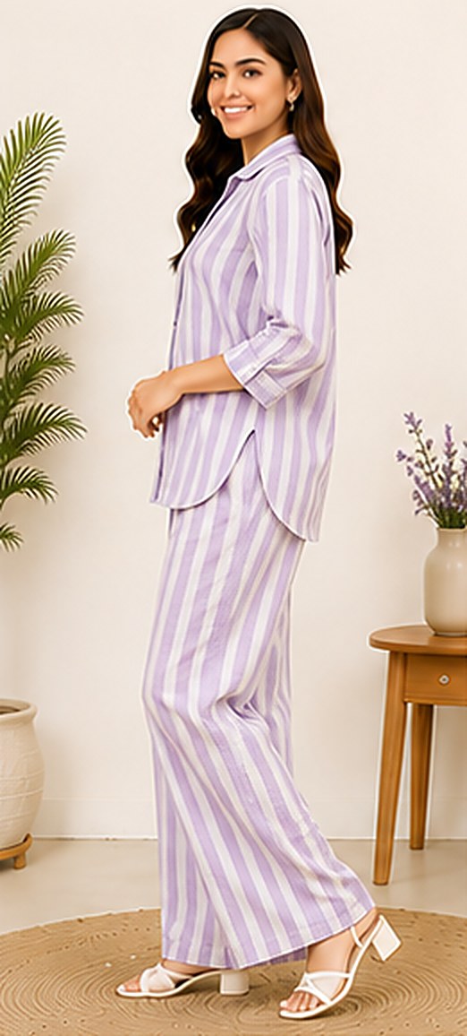 Side view of the PurvaCreation Lavender Stripes Co-ord Set