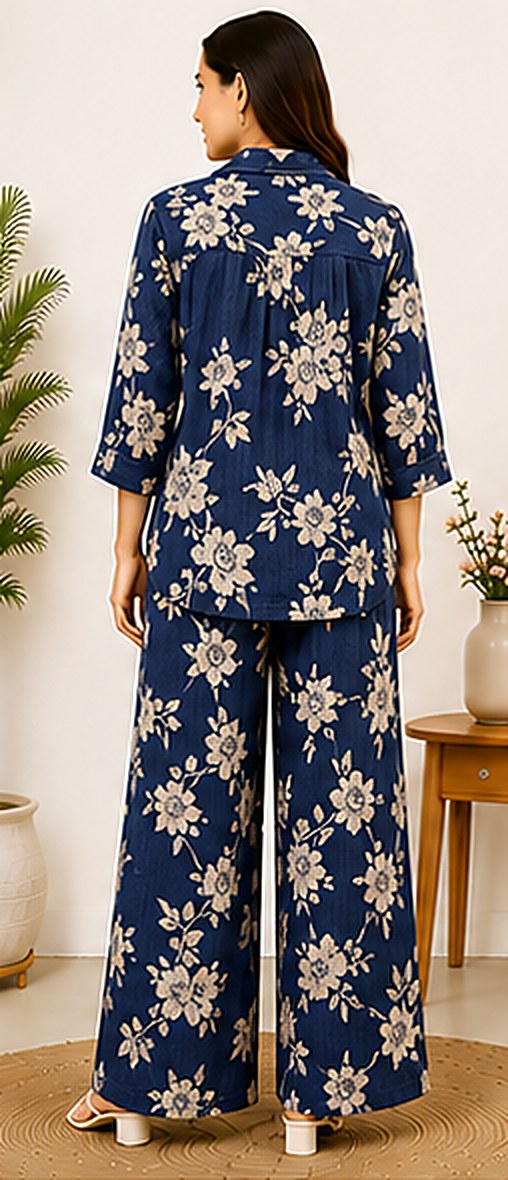 Back view of the PurvaCreation Navy Bloom Floral Co-ord Set