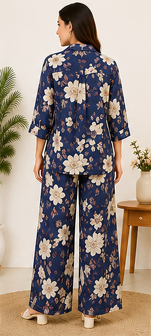 Back view of the PurvaCreation Navy Floral Co-ord Set