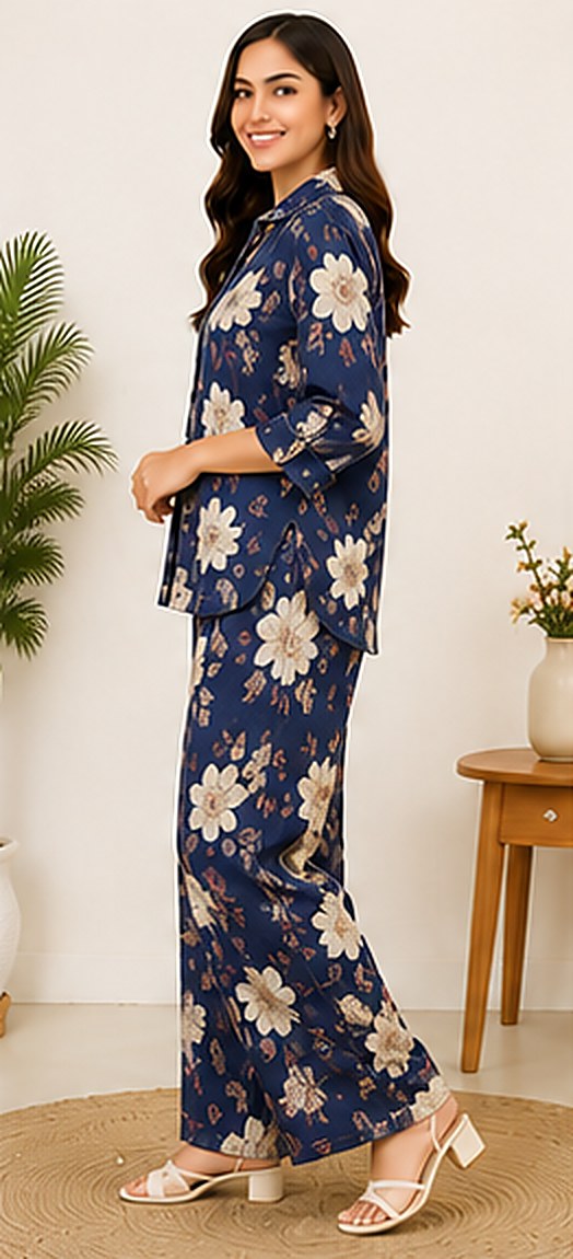 Side view of the PurvaCreation Navy Floral Co-ord Set