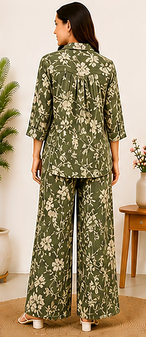 Back view of the PurvaCreation Olive Branch Floral Co-ord Set