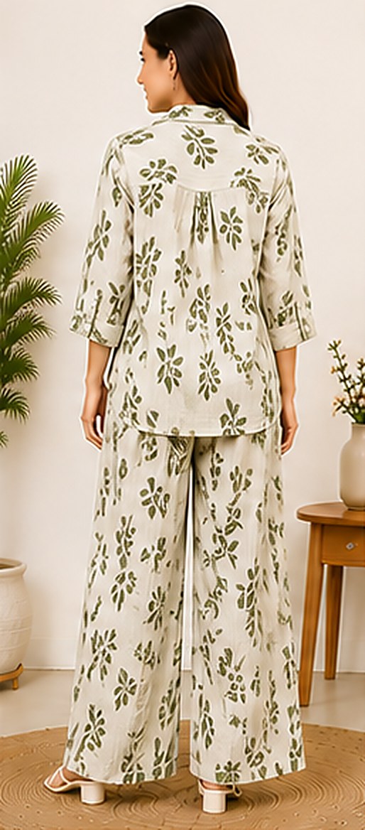 Back view of the PurvaCreation Olive Leaf Print Co-ord Set