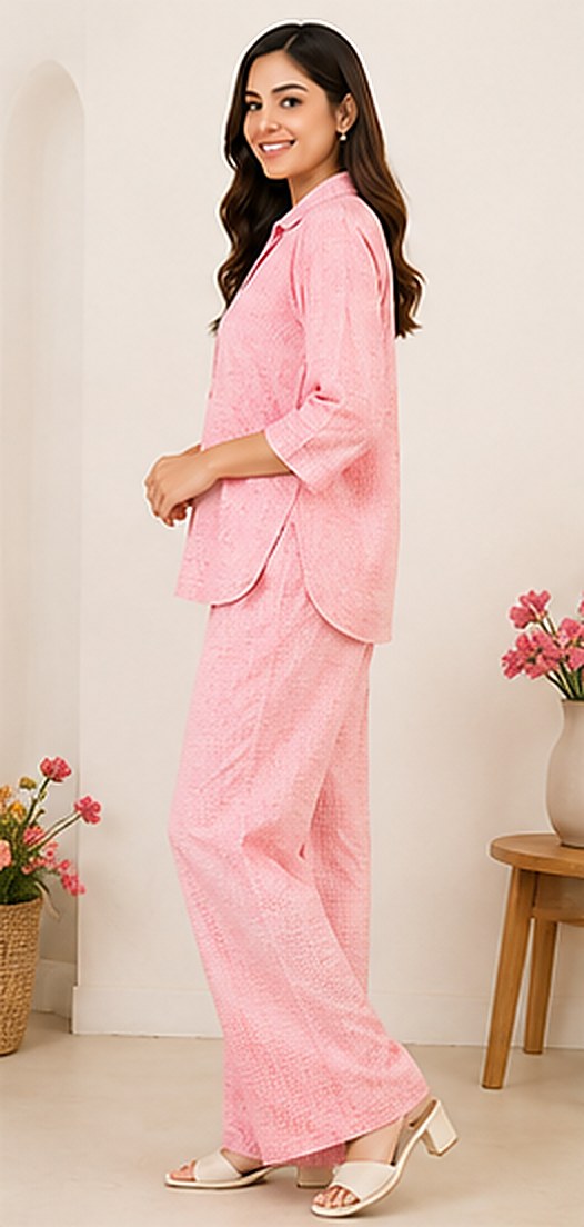 Side view of the PurvaCreation Pastel Pink Co-ord Set