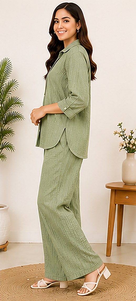 Side view of the PurvaCreation Sage Green Co-ord Set