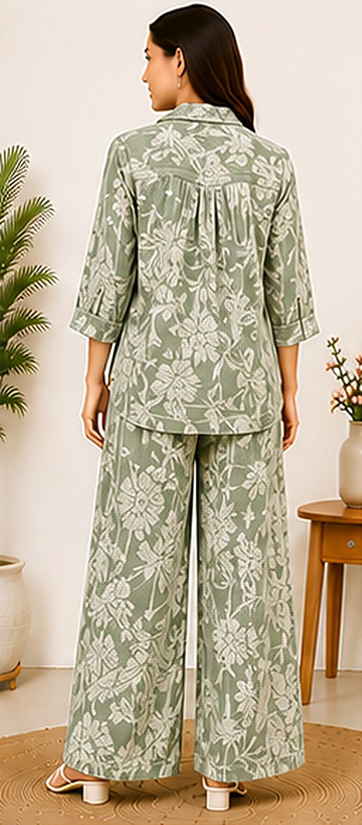 Back view of the PurvaCreation Sage Leaf Floral Co-ord Set